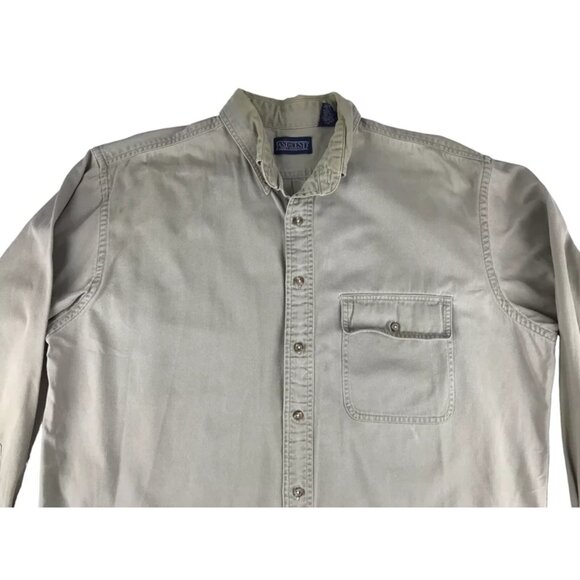 Lands'‎ End Mens Khaki Long Sleeve Pockets Button Up Shirt Size L (16-16.5) - Picture 2 of 9